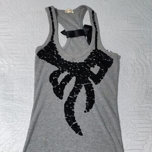 Grey Sequin Bow Racerback Tank Top